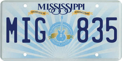 MS license plate MIG835