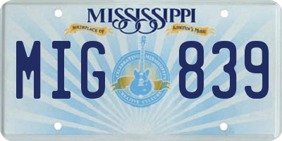 MS license plate MIG839
