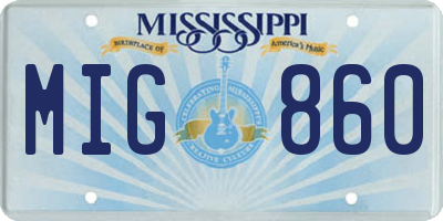 MS license plate MIG860