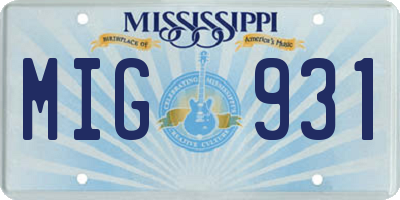 MS license plate MIG931