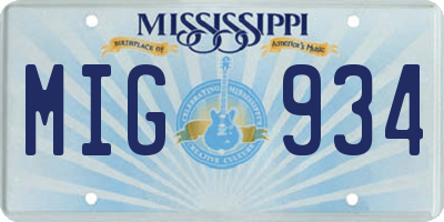 MS license plate MIG934