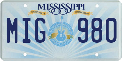 MS license plate MIG980