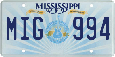 MS license plate MIG994