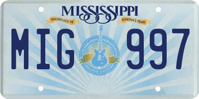 MS license plate MIG997