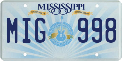 MS license plate MIG998