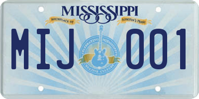 MS license plate MIJ001