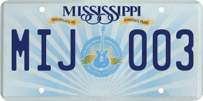 MS license plate MIJ003