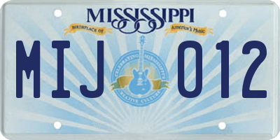MS license plate MIJ012