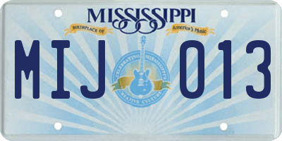 MS license plate MIJ013