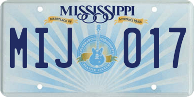 MS license plate MIJ017