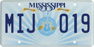 MS license plate MIJ019