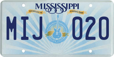 MS license plate MIJ020