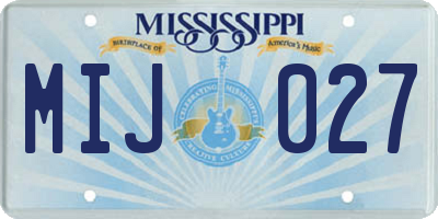 MS license plate MIJ027