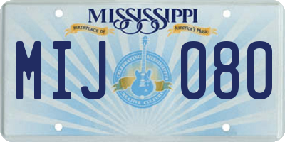 MS license plate MIJ080