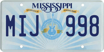 MS license plate MIJ998
