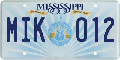 MS license plate MIK012
