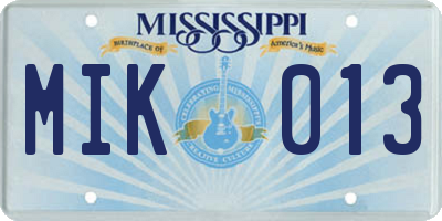MS license plate MIK013