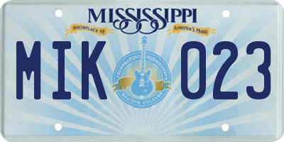 MS license plate MIK023