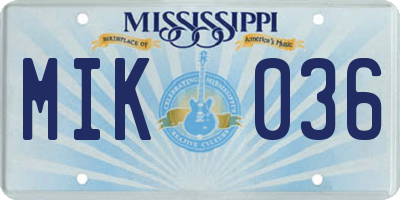 MS license plate MIK036