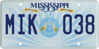MS license plate MIK038