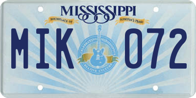 MS license plate MIK072