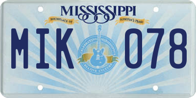 MS license plate MIK078