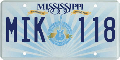 MS license plate MIK118