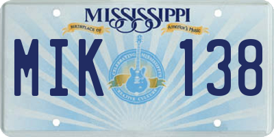 MS license plate MIK138