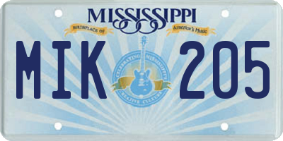 MS license plate MIK205