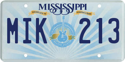 MS license plate MIK213