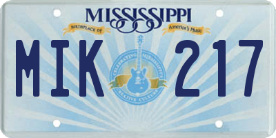 MS license plate MIK217