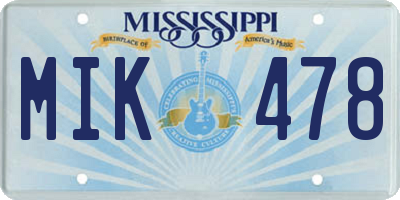 MS license plate MIK478