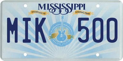 MS license plate MIK500