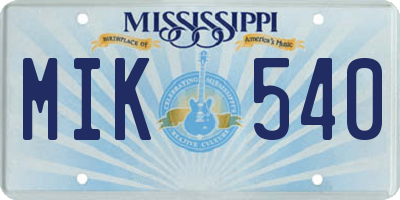 MS license plate MIK540