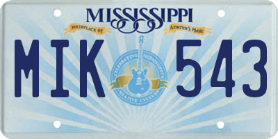 MS license plate MIK543