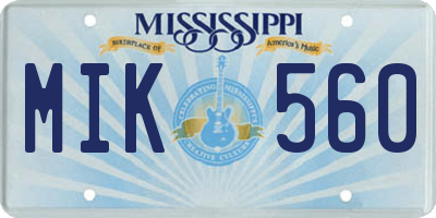 MS license plate MIK560