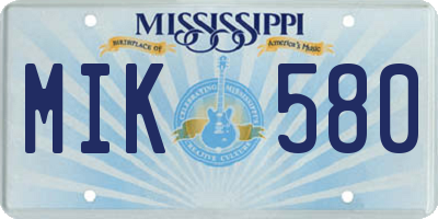 MS license plate MIK580