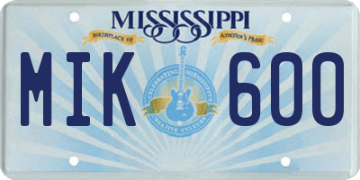 MS license plate MIK600