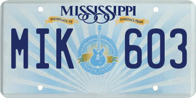 MS license plate MIK603