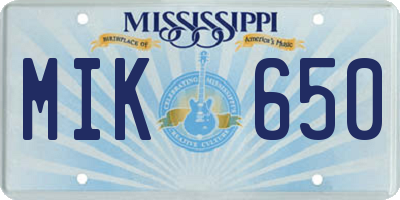 MS license plate MIK650