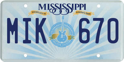 MS license plate MIK670