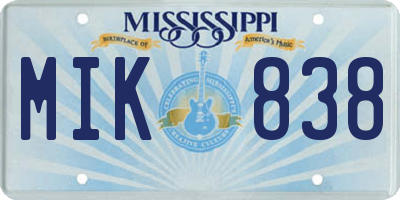 MS license plate MIK838