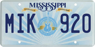MS license plate MIK920