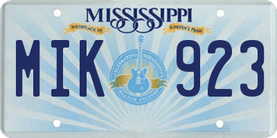 MS license plate MIK923
