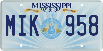 MS license plate MIK958