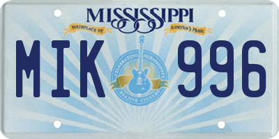 MS license plate MIK996
