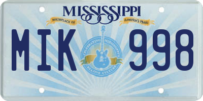 MS license plate MIK998