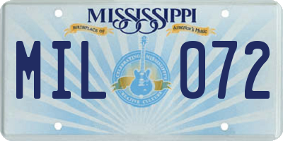 MS license plate MIL072