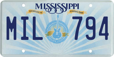 MS license plate MIL794