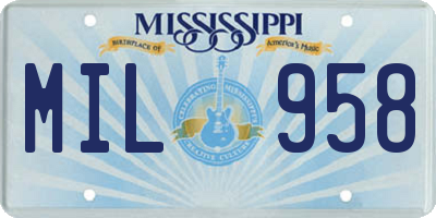 MS license plate MIL958
